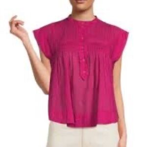 Isabel Marant Étoile Leaza Top, Lightweight Short-Sleeve Shirt, Deep Pink, 36